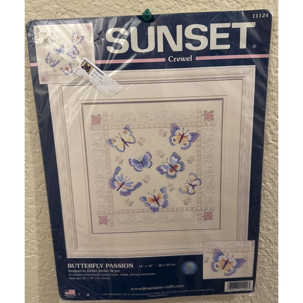 Sunset Crewel Butterfly Passion 14"x14"  Debra Jordan Bryan Dimensions 2001 New